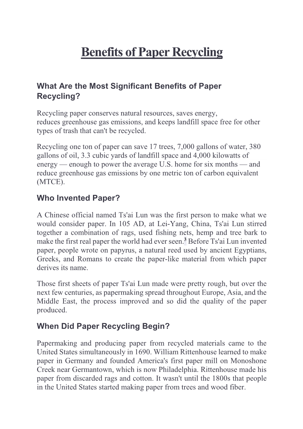 Benefits of Paper Recycling