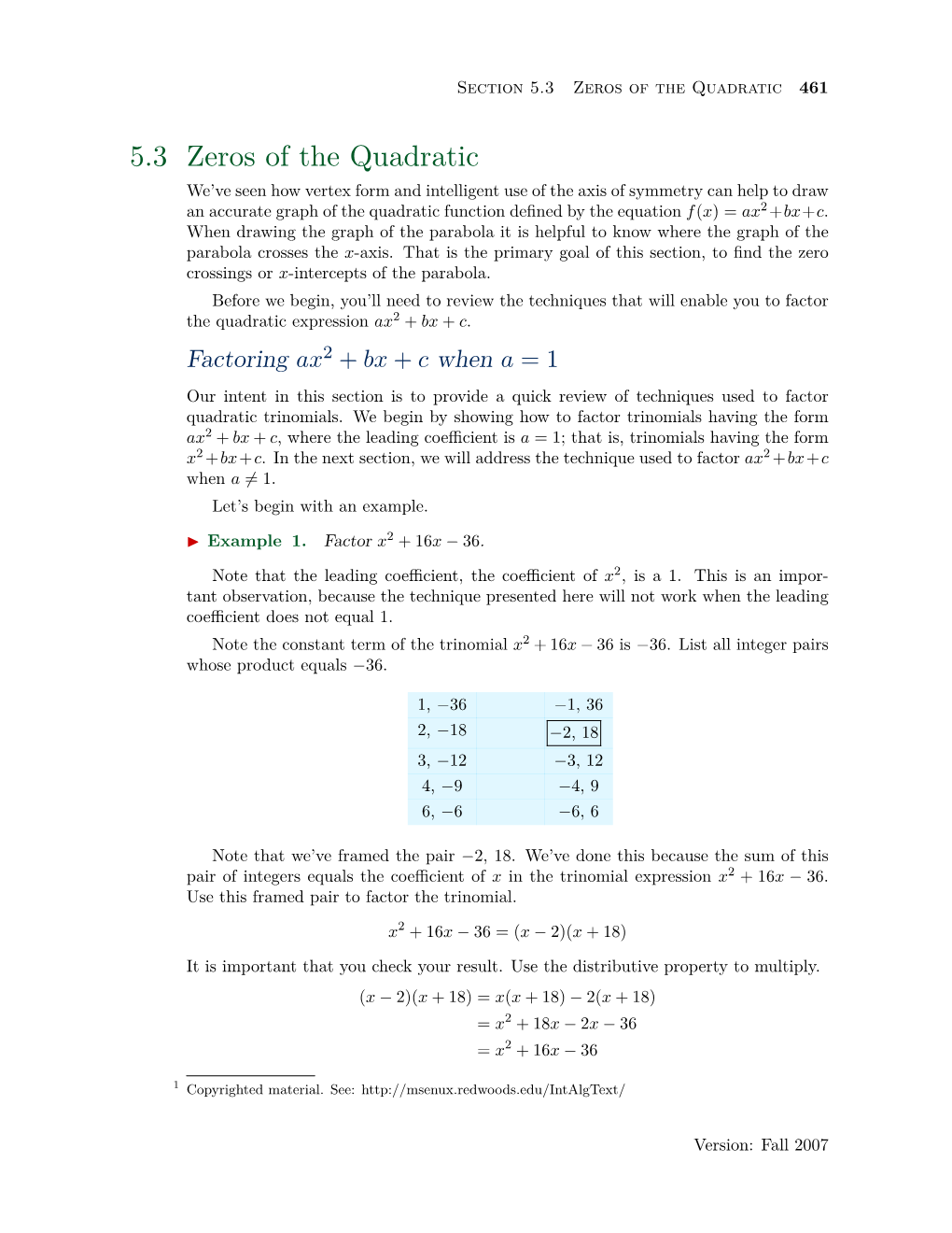 5.3 Zeros of the Quadratic 461