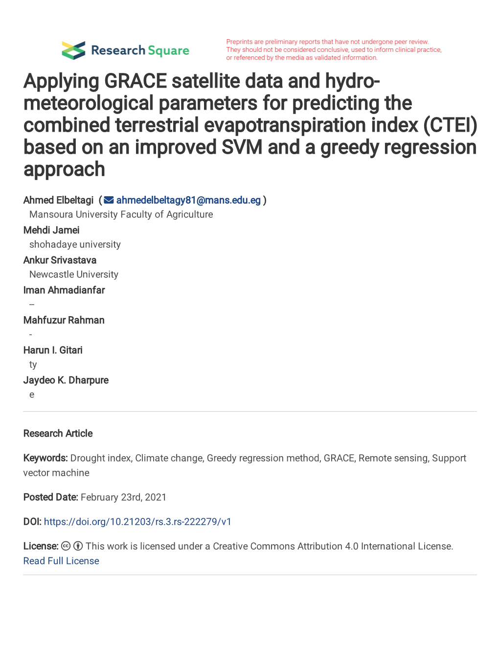 Applying GRACE Satellite Data and Hydro-Meteorological Parameters For