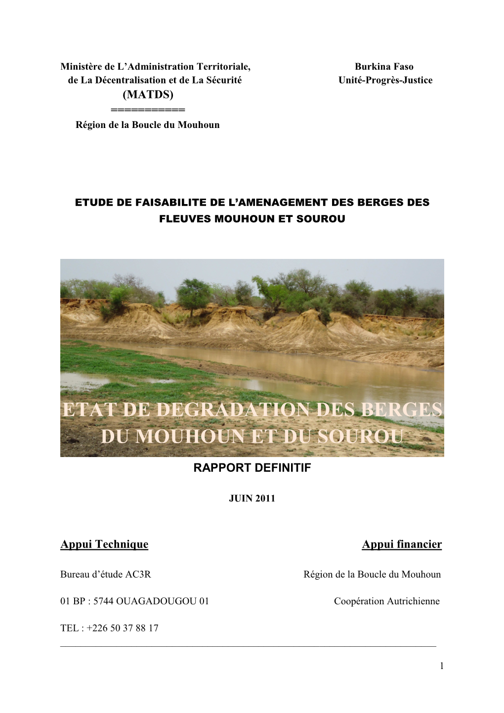 Etat De Degradation Des Berges Du Mouhoun Et Du Sourou