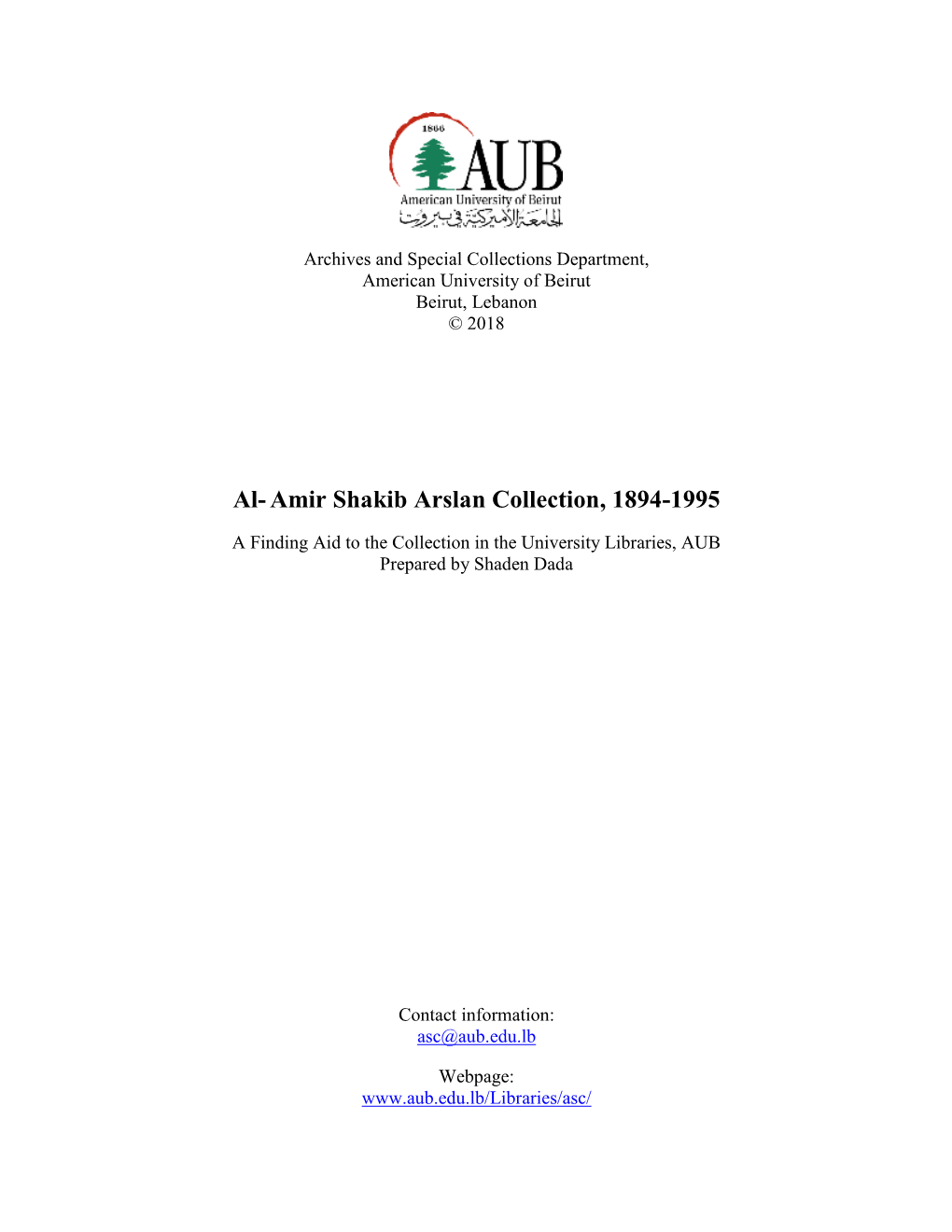 Al-Amir Shakib Arslan Collection, 1894-1995