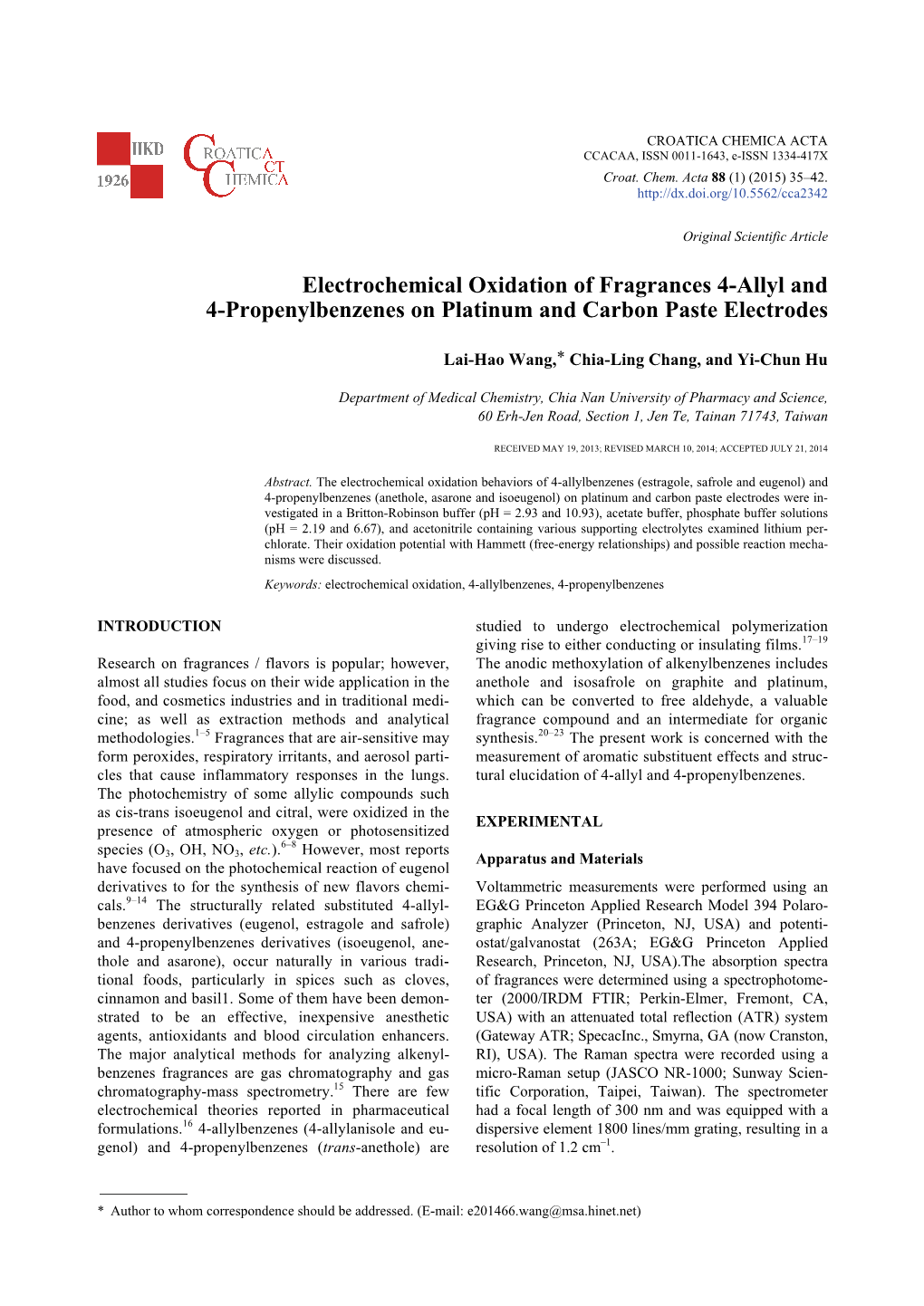 Electrochemical Oxidation of Fragrances 4-Allyl and 4-Propenylbenzenes on Platinum and Carbon Paste Electrodes