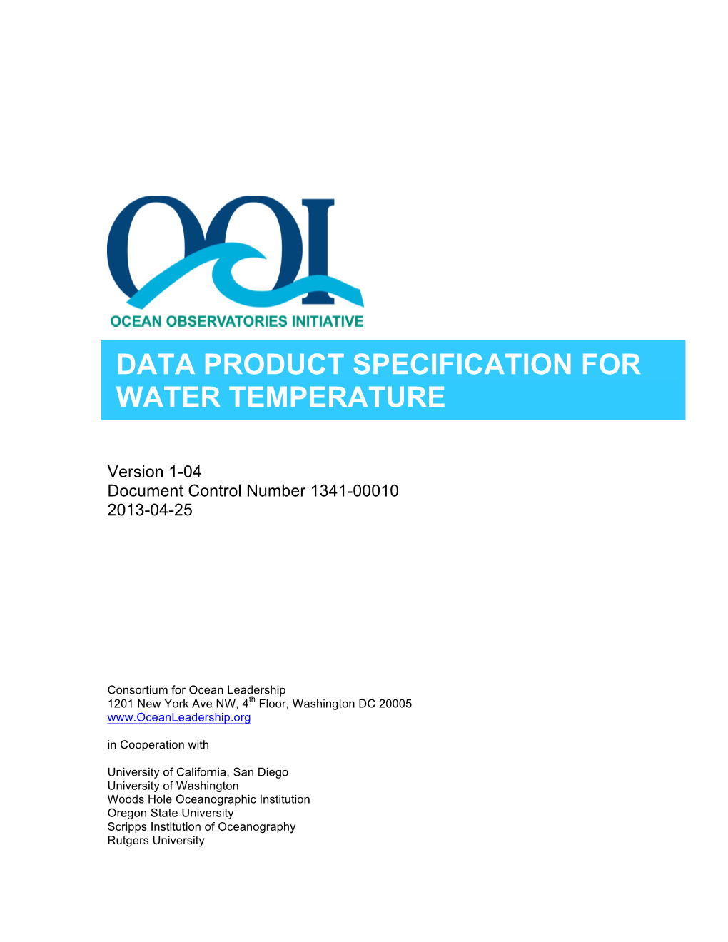 Data Product Specification for Water Temperature