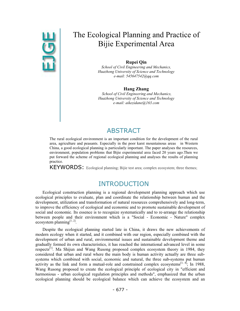 The Ecological Planning and Practice of Bijie Experimental Area