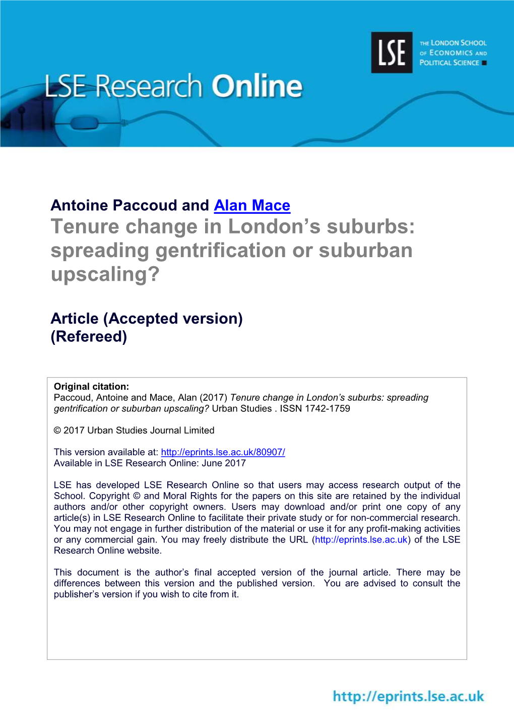 Tenure Change in London's Suburbs: Spreading Gentrification Or