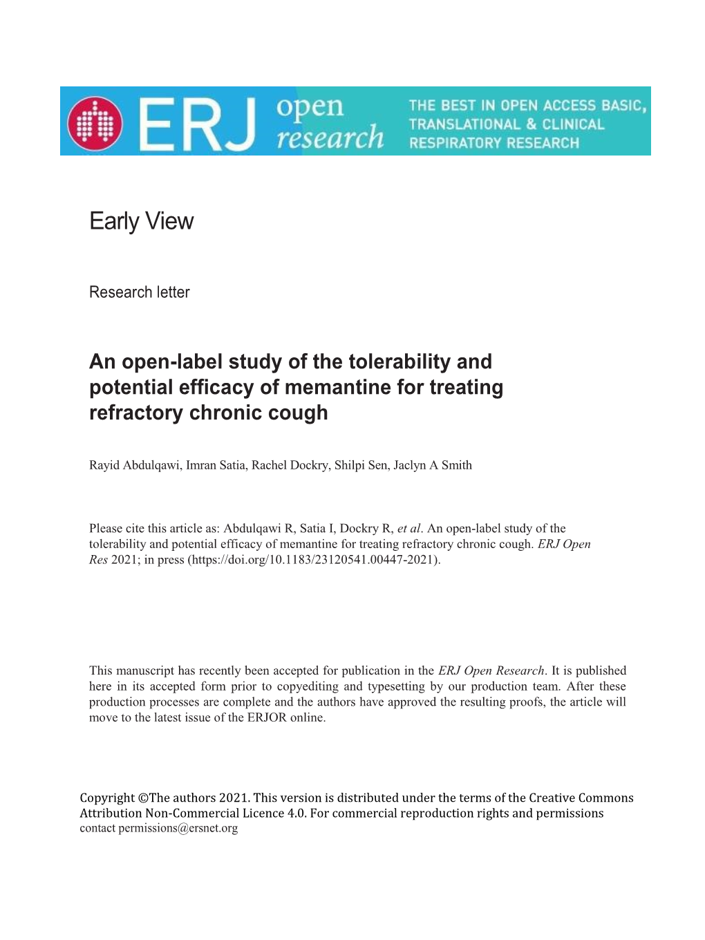 An Open-Label Study of the Tolerability and Potential Efficacy of Memantine for Treating Refractory Chronic Cough