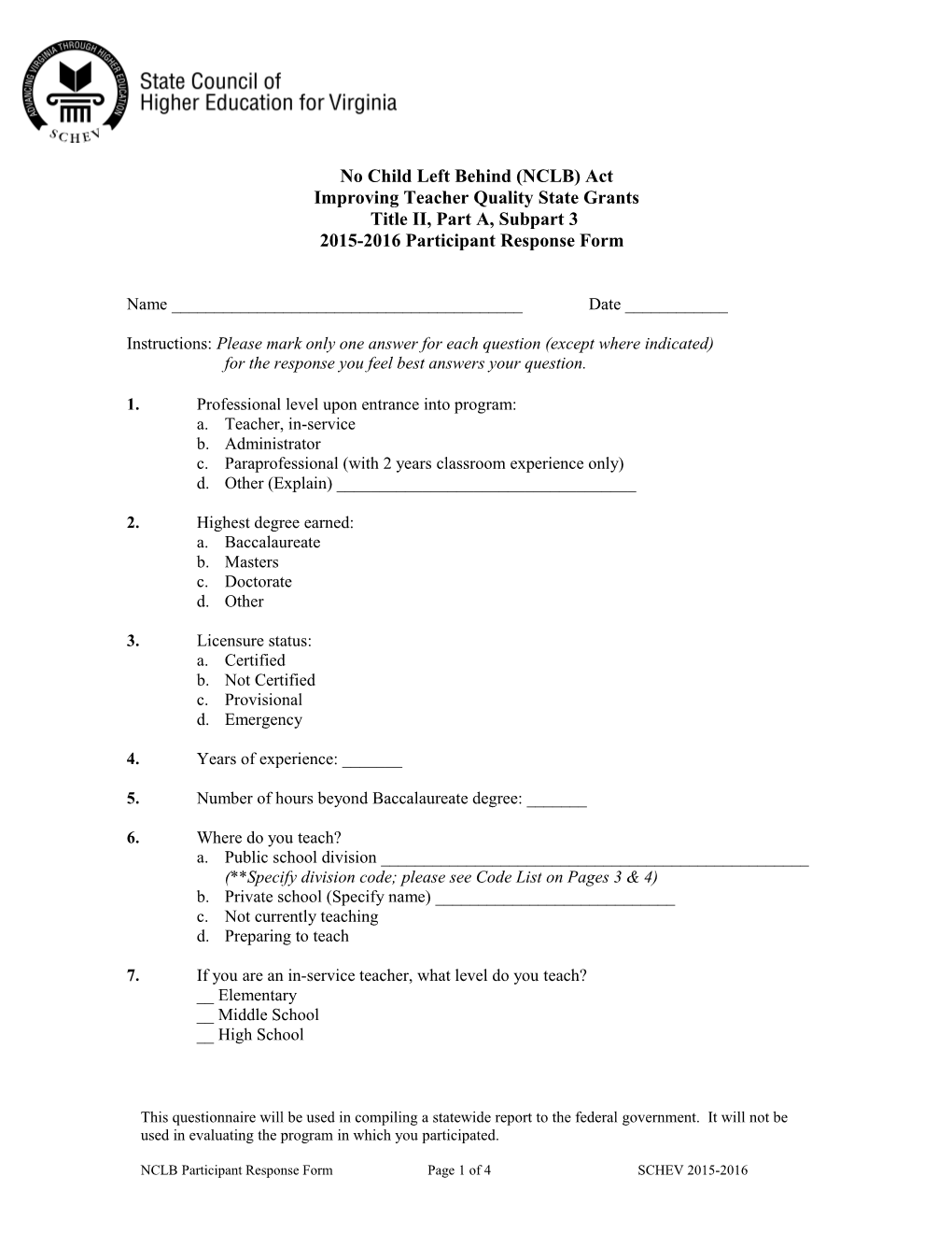 2008-09 Participant Response Form