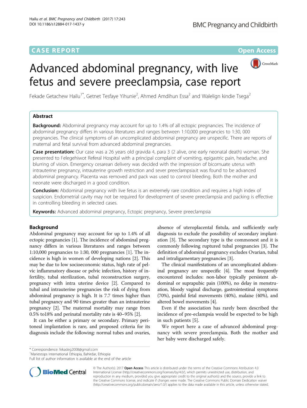 Advanced Abdominal Pregnancy, with Live Fetus and Severe Preeclampsia