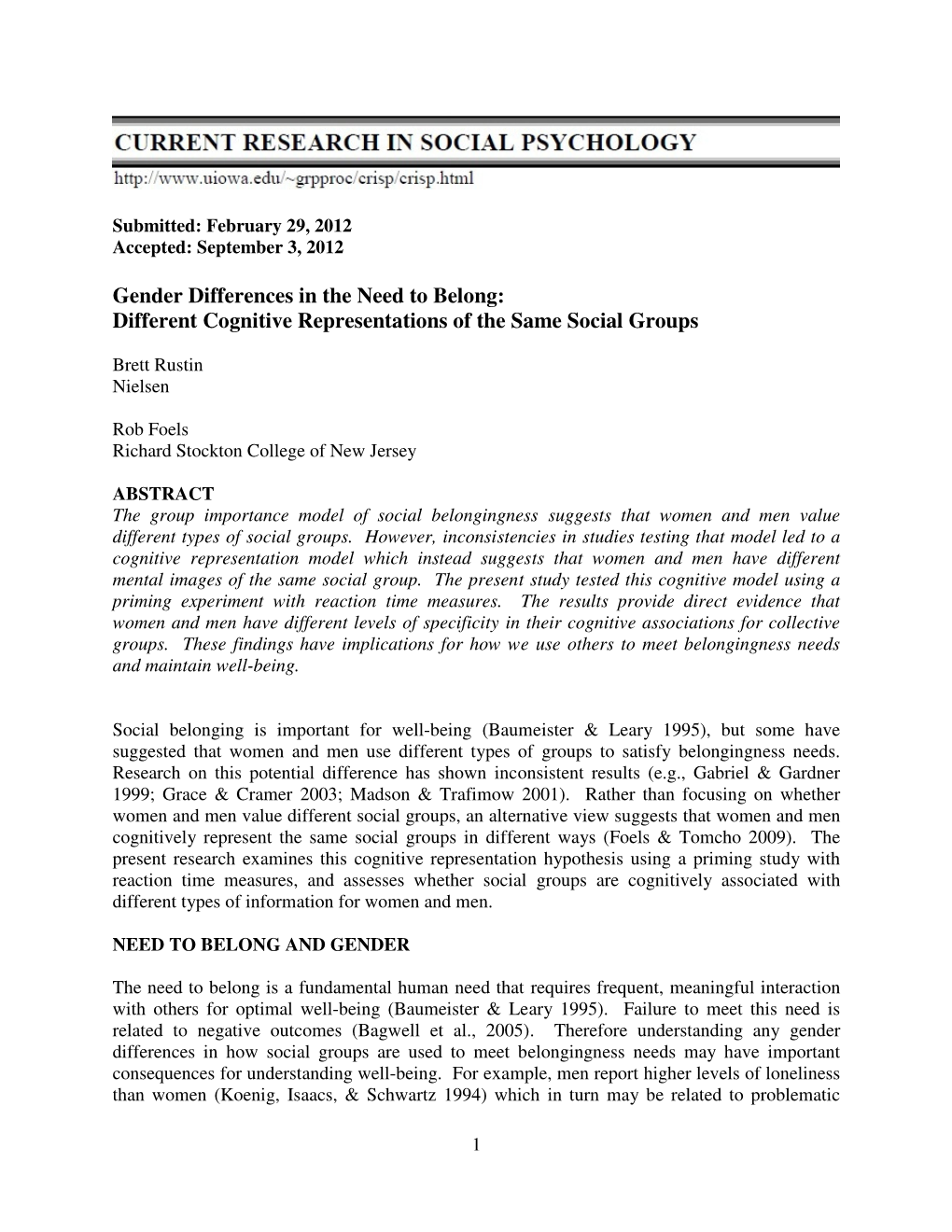 Different Cognitive Representations of the Same Social Groups