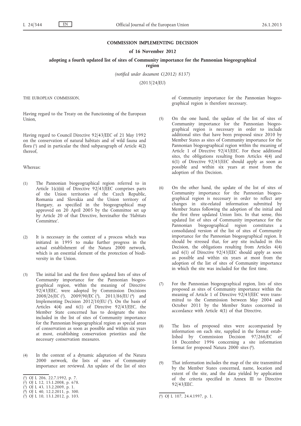 Commission Implementing Decision of 16 November 2012 Adopting A