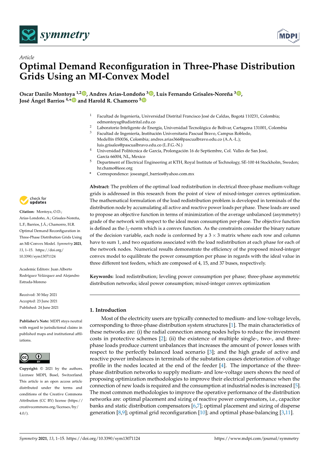 Optimal Demand Reconfiguration in Three-Phase Distribution Grids Using an MI-Convex Model