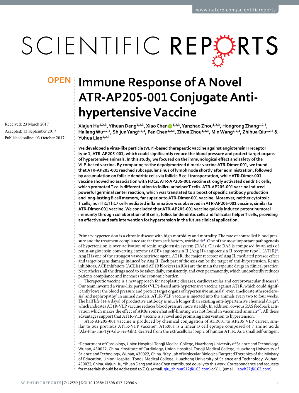 Immune Response of a Novel ATR-AP205-001 Conjugate Anti-Hypertensive Vaccine