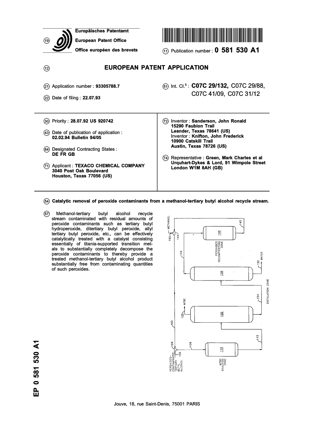 Catalytic Removal of Peroxide Contaminants from a Methanol-Tertiary Butyl Alcohol Recycle Stream