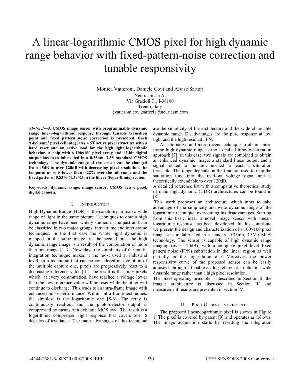 A Linear-Logarithmic CMOS Pixel for High Dynamic Range Behavior with Fixed-Pattern-Noise Correction and Tunable Responsivity