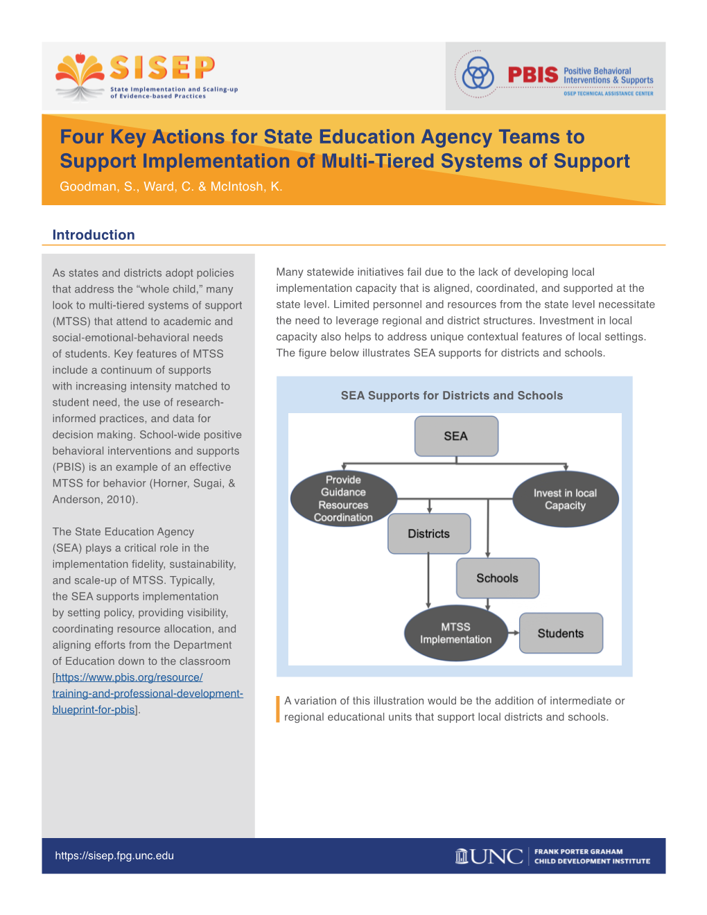 Four Key Actions for State Education Agency Teams to Support Implementation of Multi-Tiered Systems of Support Goodman, S., Ward, C