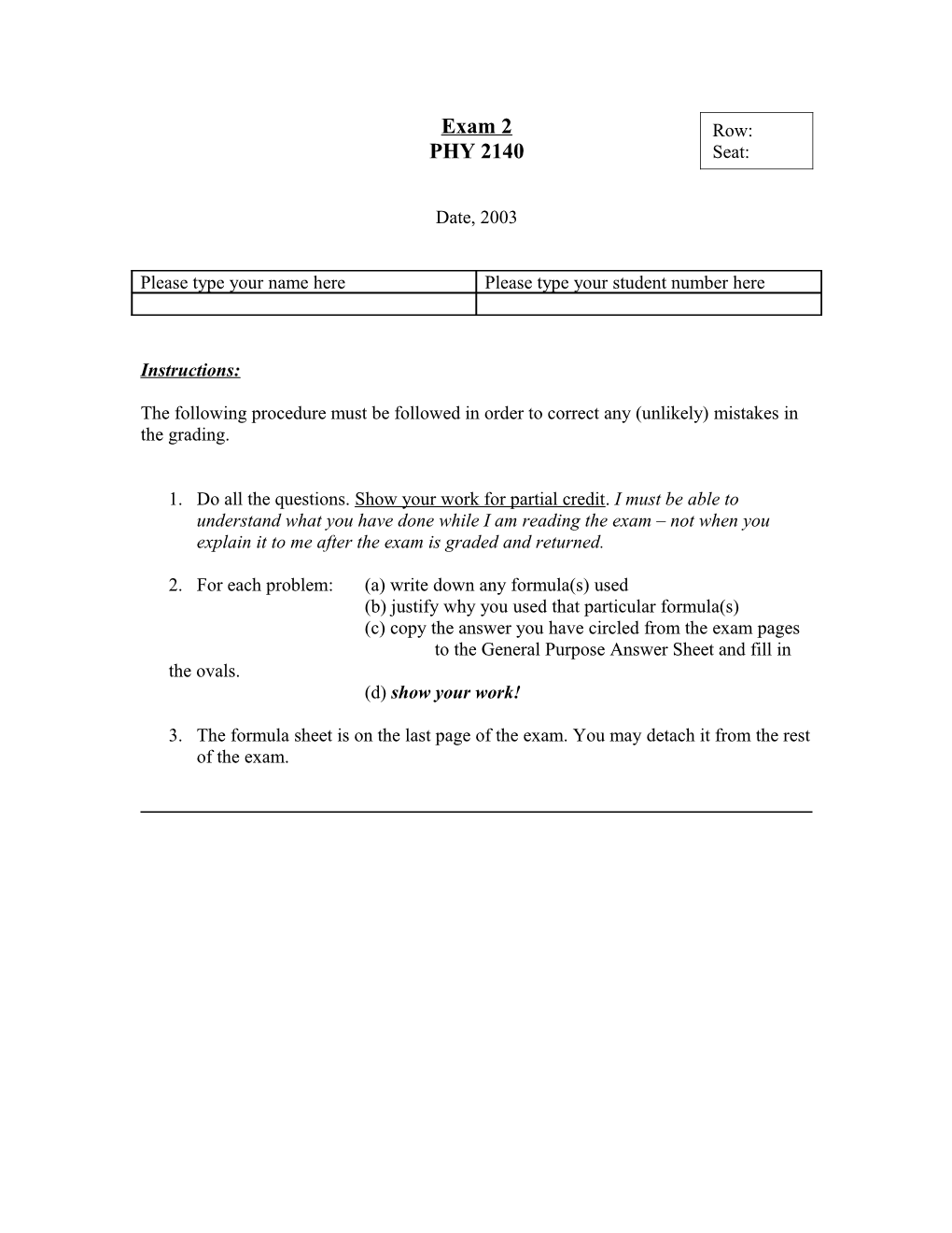 2. for Each Problem: (A) Write Down Any Formula(S) Used