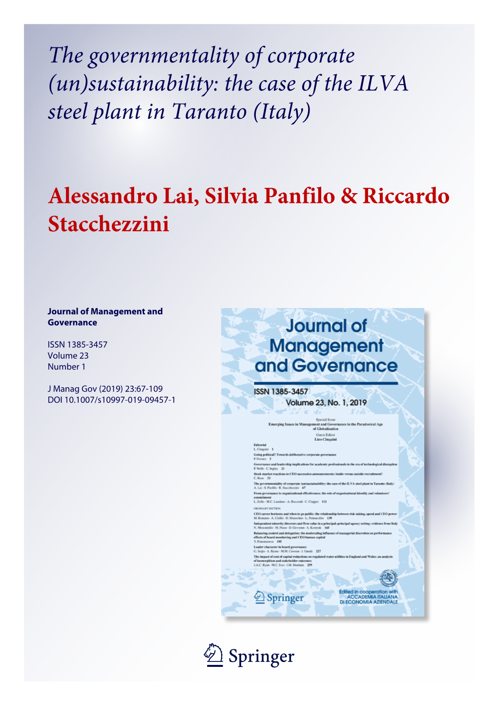 Sustainability: the Case of the ILVA Steel Plant in Taranto (Italy)