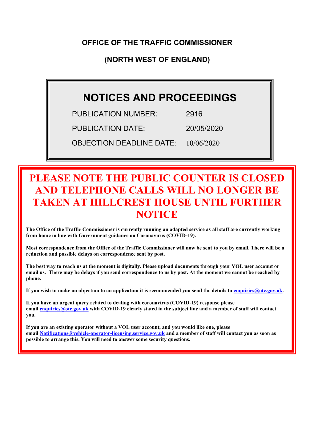 Notices and Proceedings for the North West of England