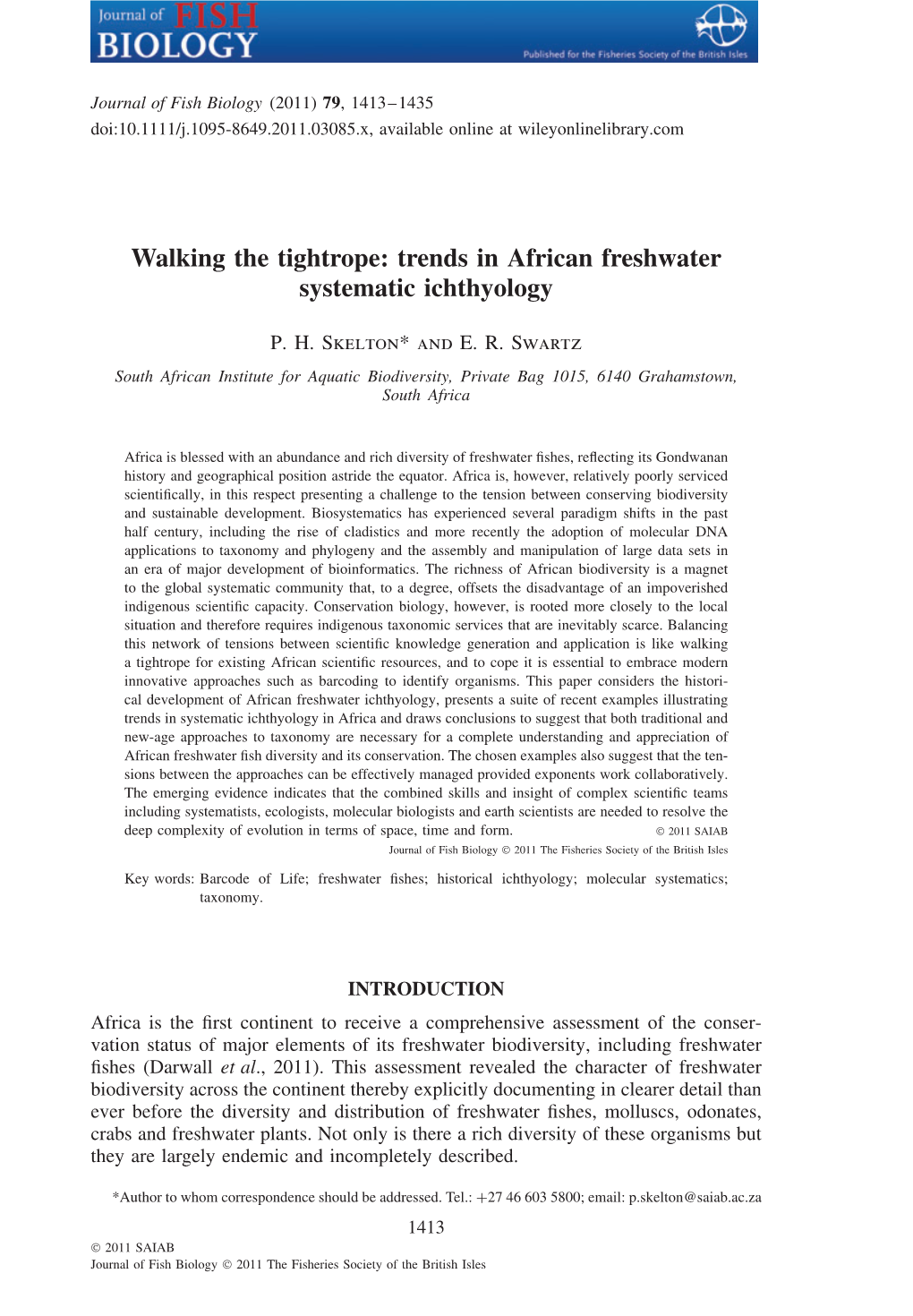 Walking the Tightrope: Trends in African Freshwater Systematic Ichthyology