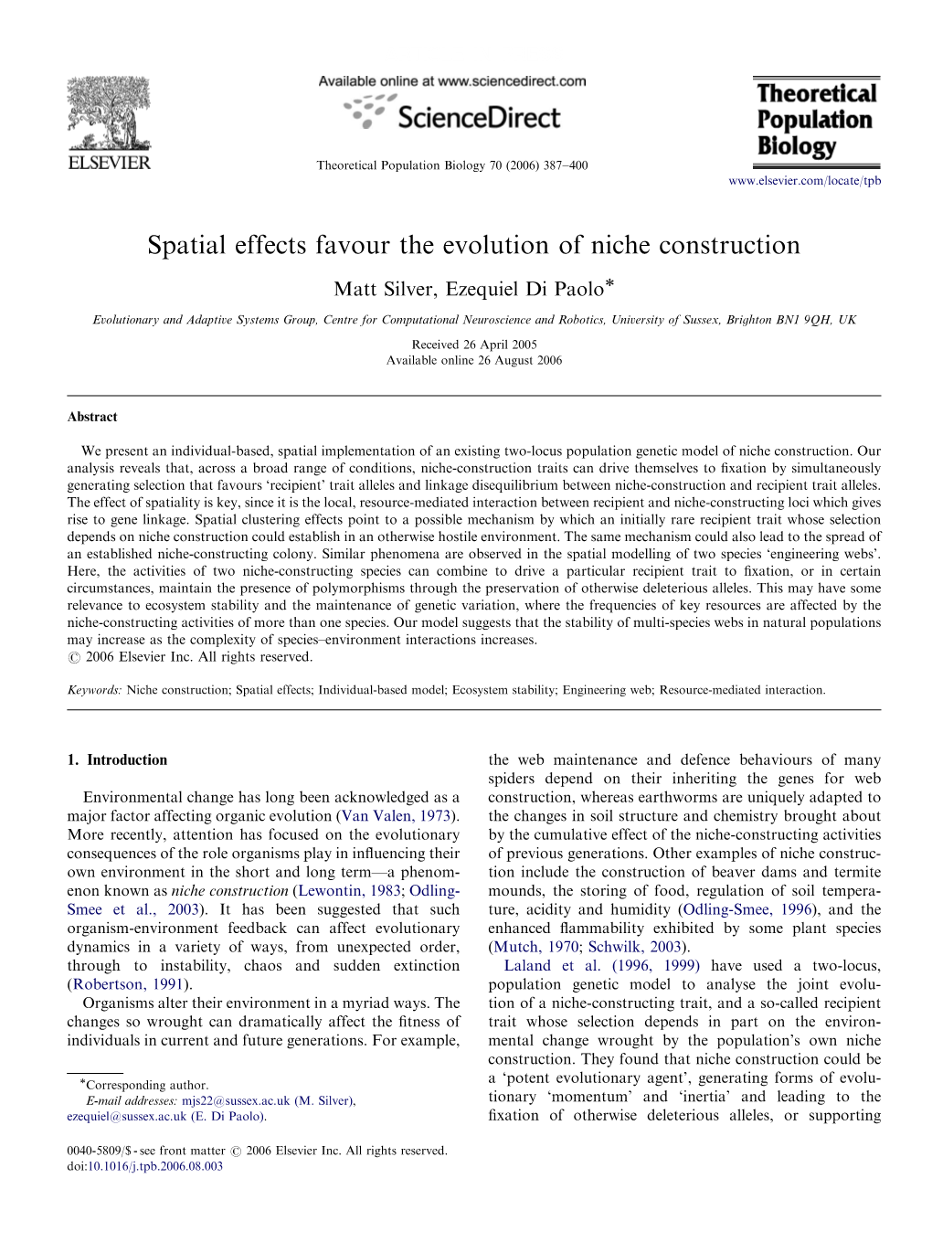 Spatial Effects Favour the Evolution of Niche Construction