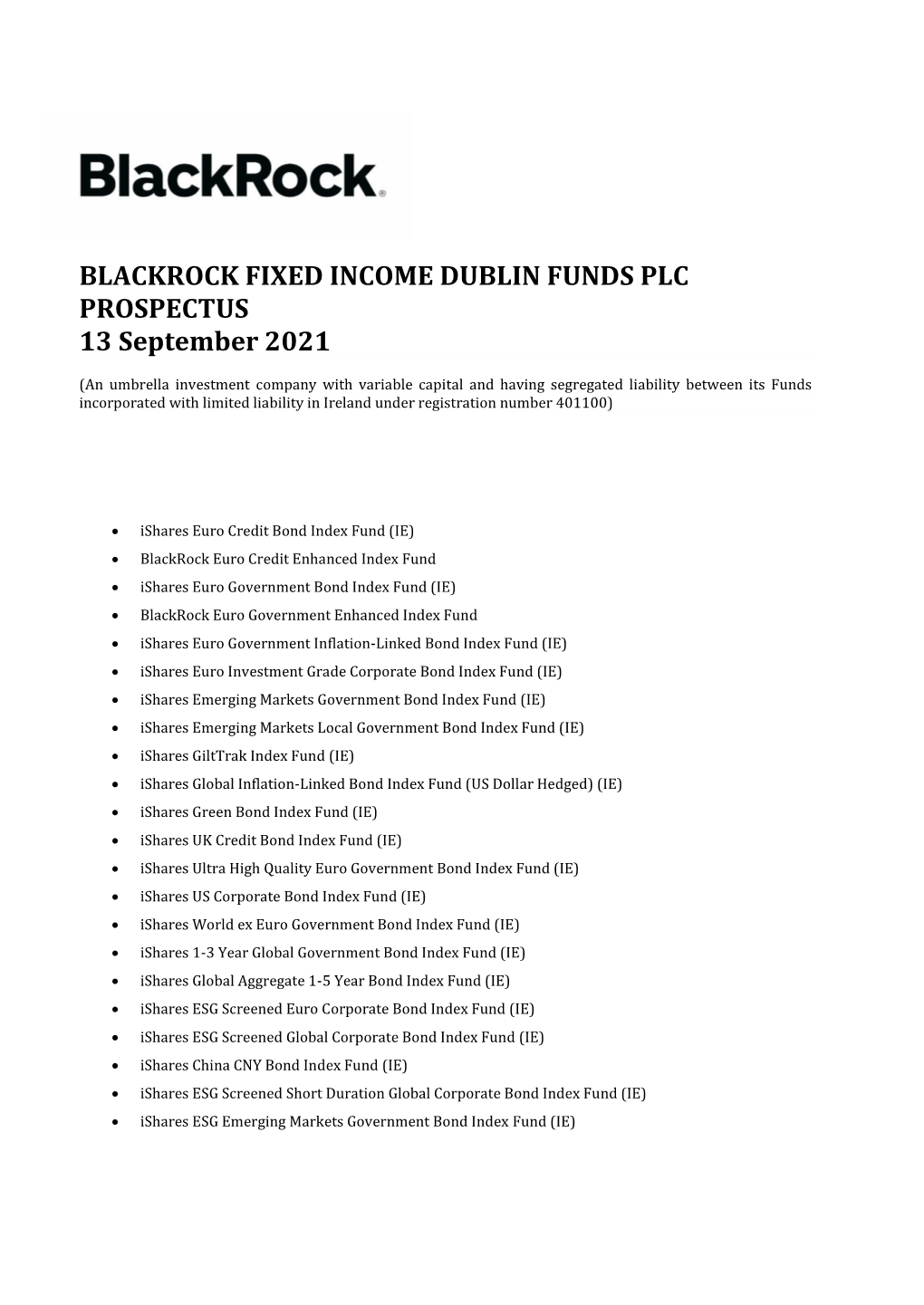 BLACKROCK FIXED INCOME DUBLIN FUNDS PLC PROSPECTUS 4 March 2021