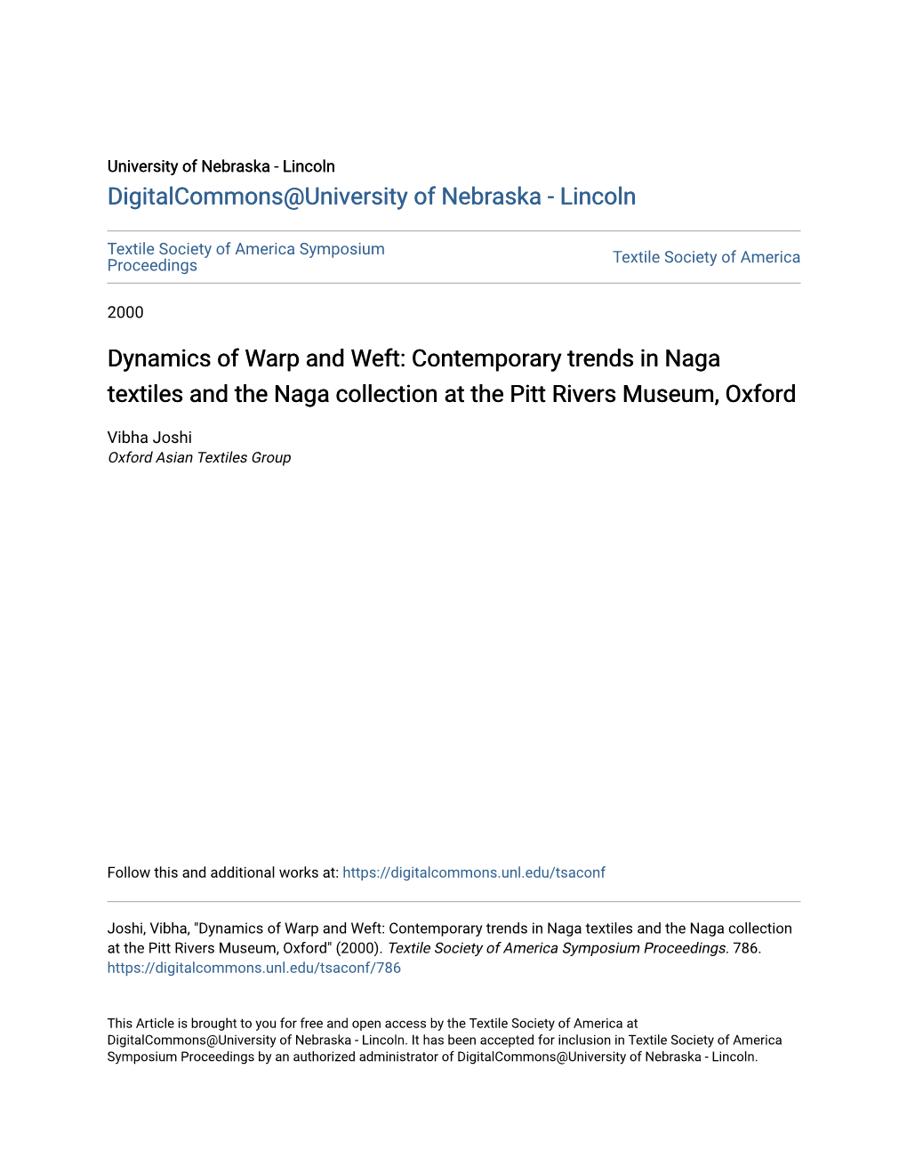 Dynamics of Warp and Weft: Contemporary Trends in Naga Textiles and the Naga Collection at the Pitt Rivers Museum, Oxford