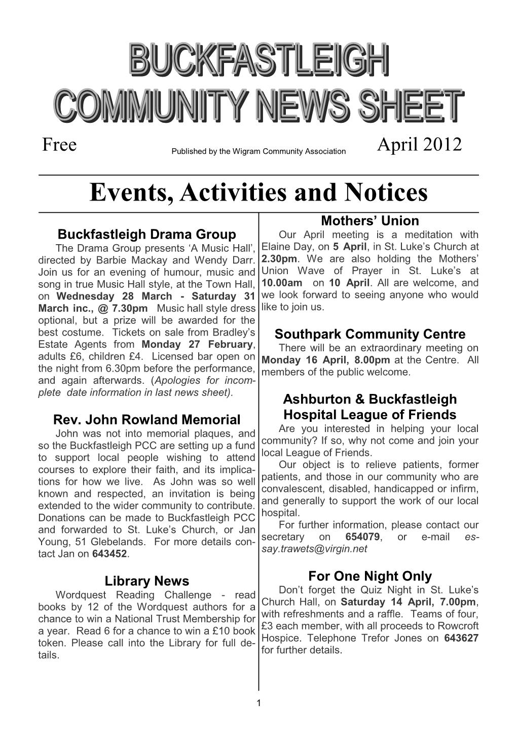 Events, Activities and Notices