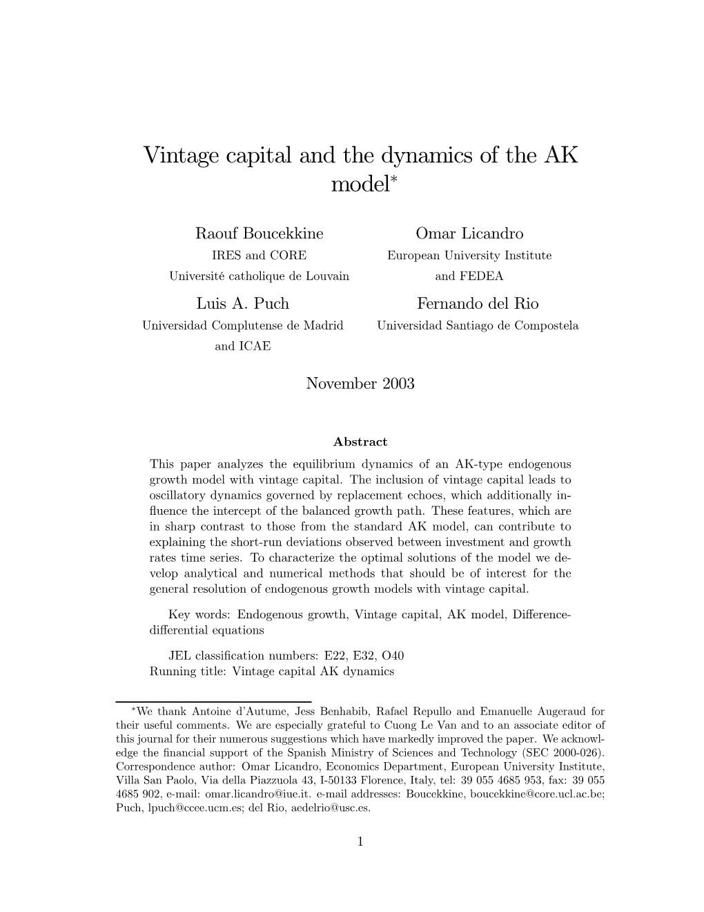 Vintage Capital and the Dynamics of the AK Model∗