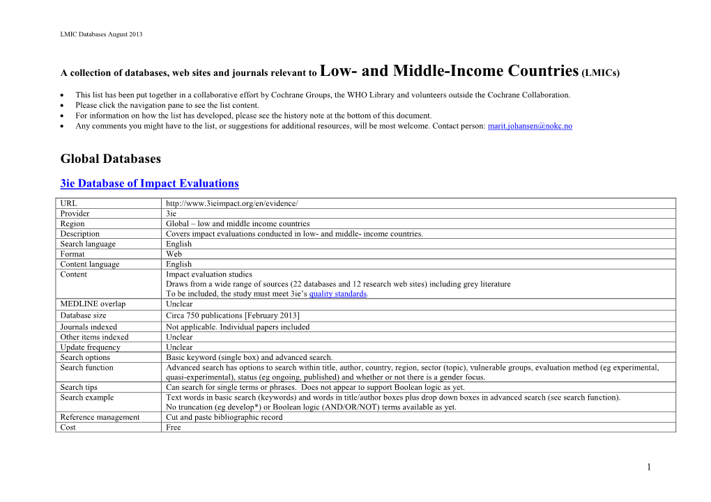 LMIC Databases August 2013