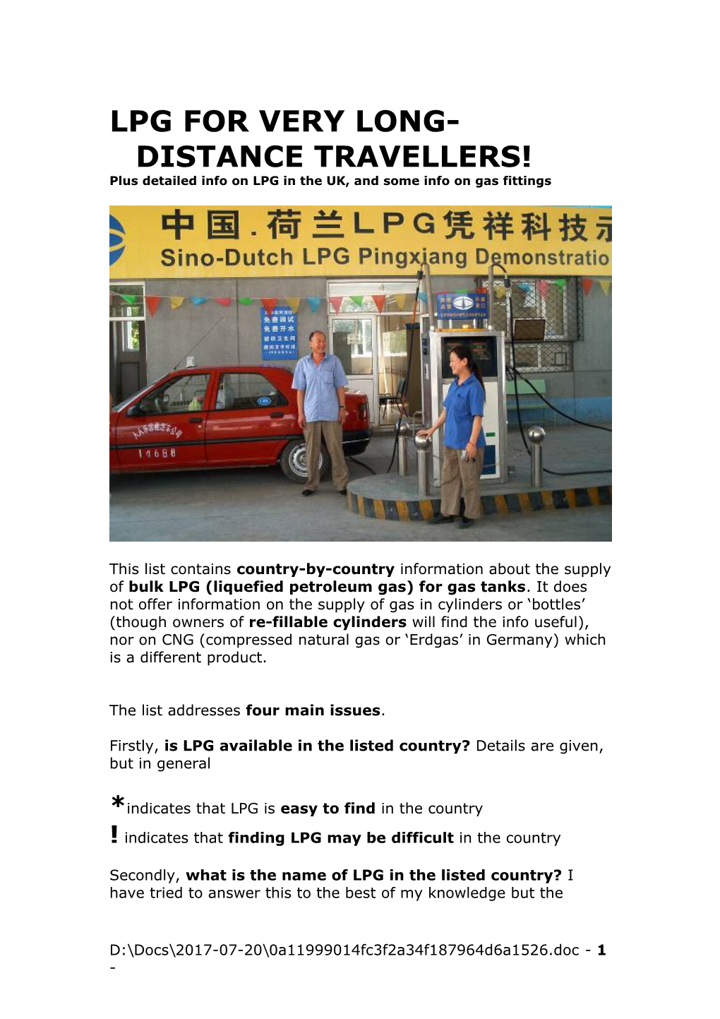 Lpg for Very Long-Distance Travellers!