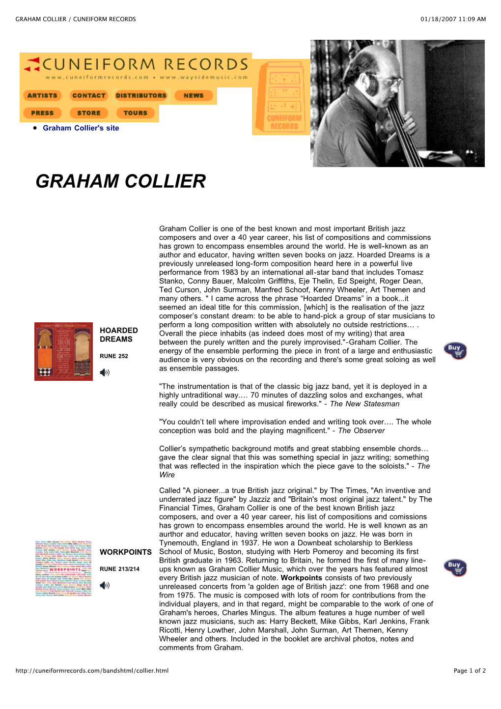 Graham Collier / Cuneiform Records 01/18/2007 11:09 Am