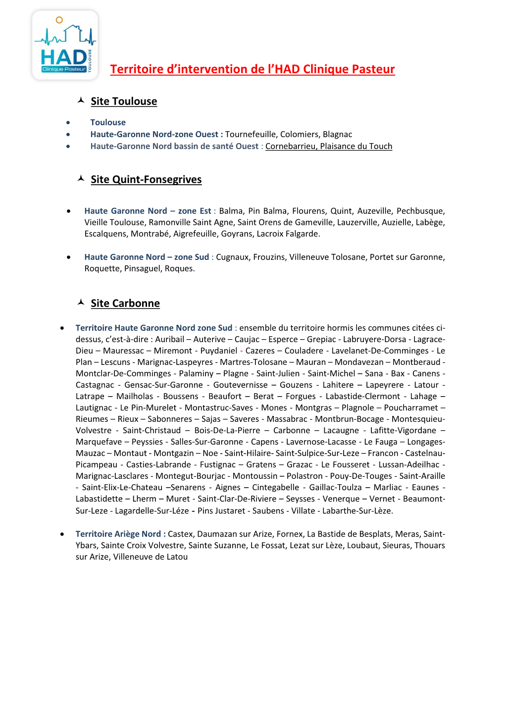 Territoire D'intervention De L'had Clinique Pasteur