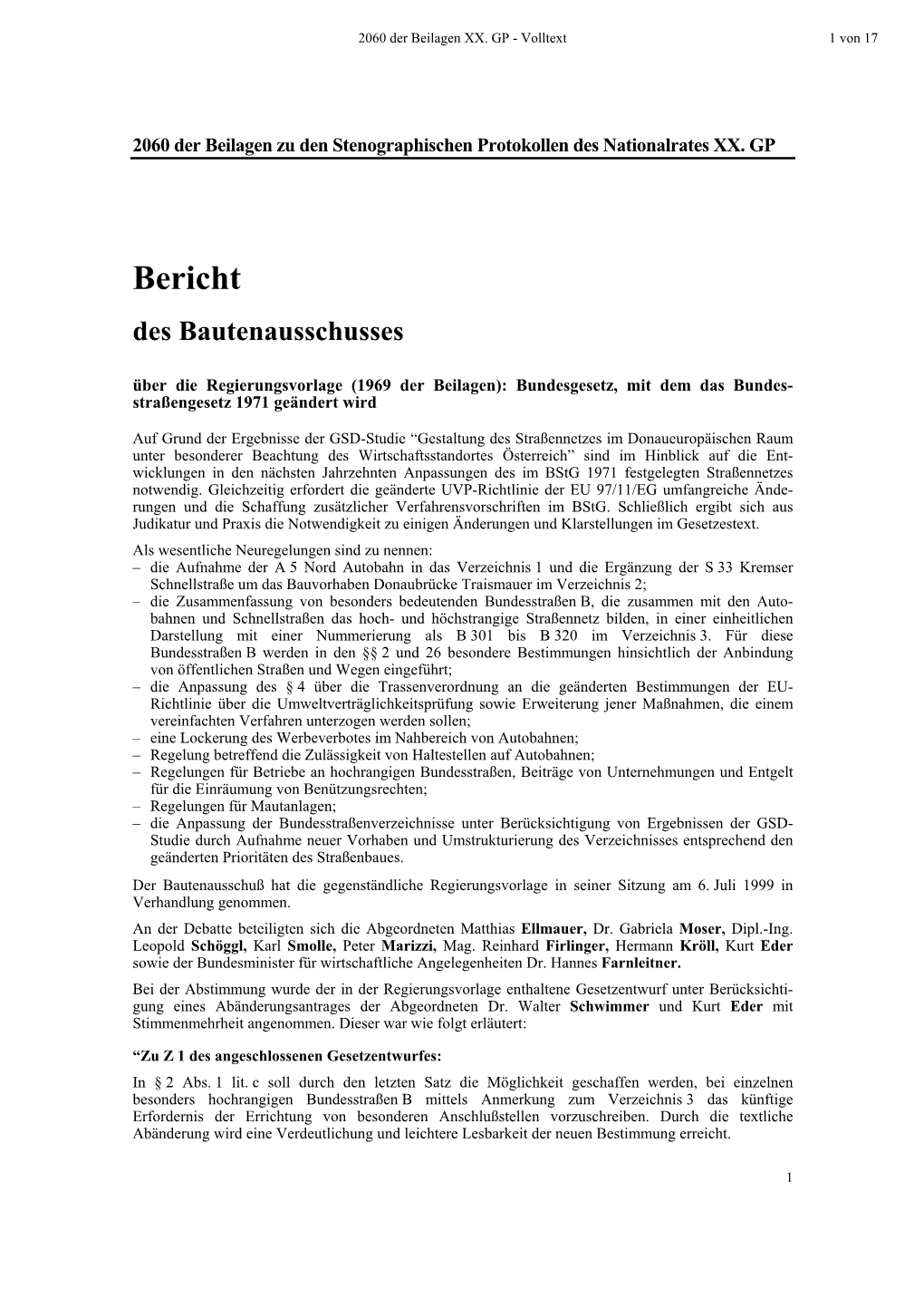 Bericht Des Bautenausschusses