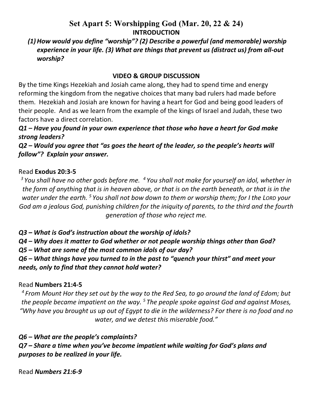 Set Apart 5: Worshipping God (Mar. 20, 22 &