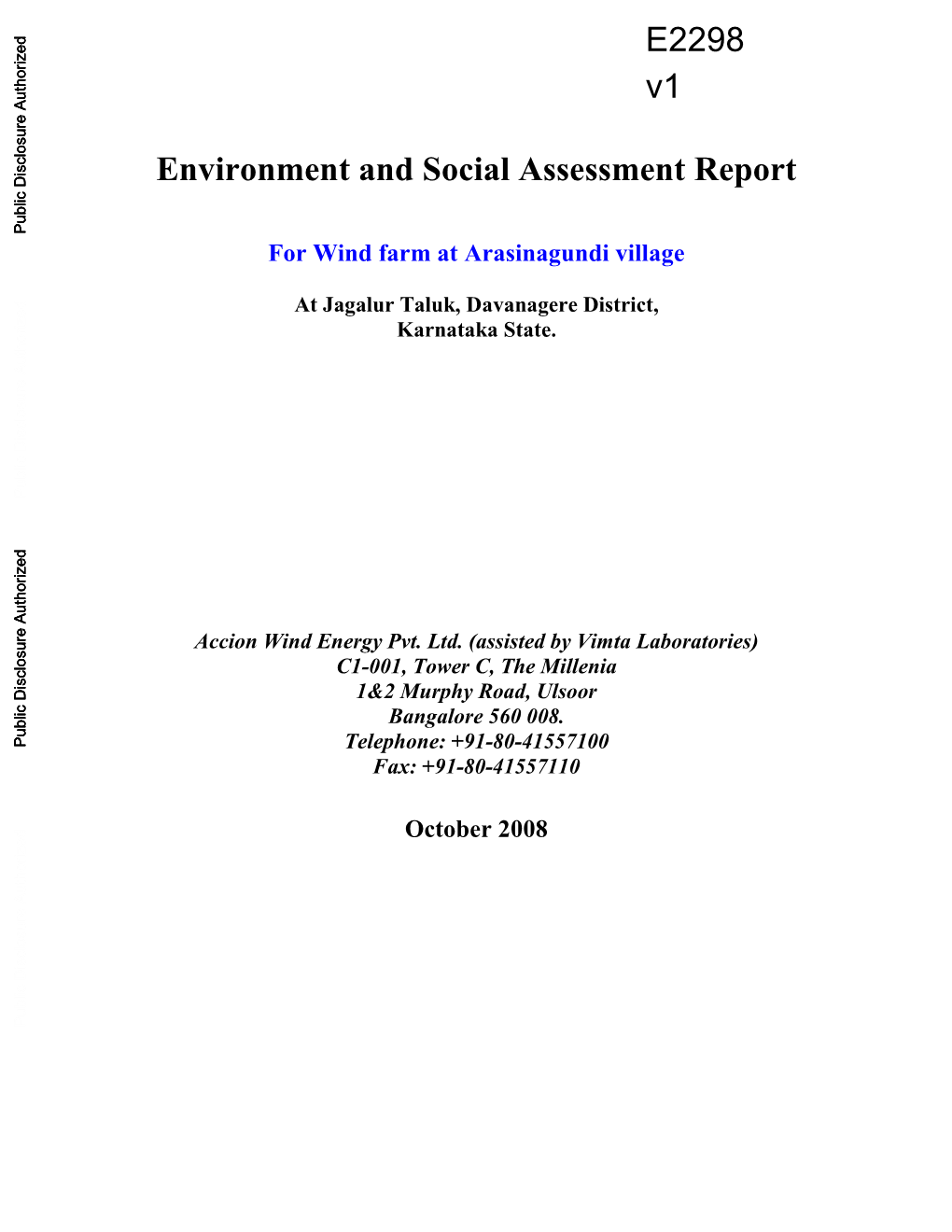 Environment and Social Assessment Report For