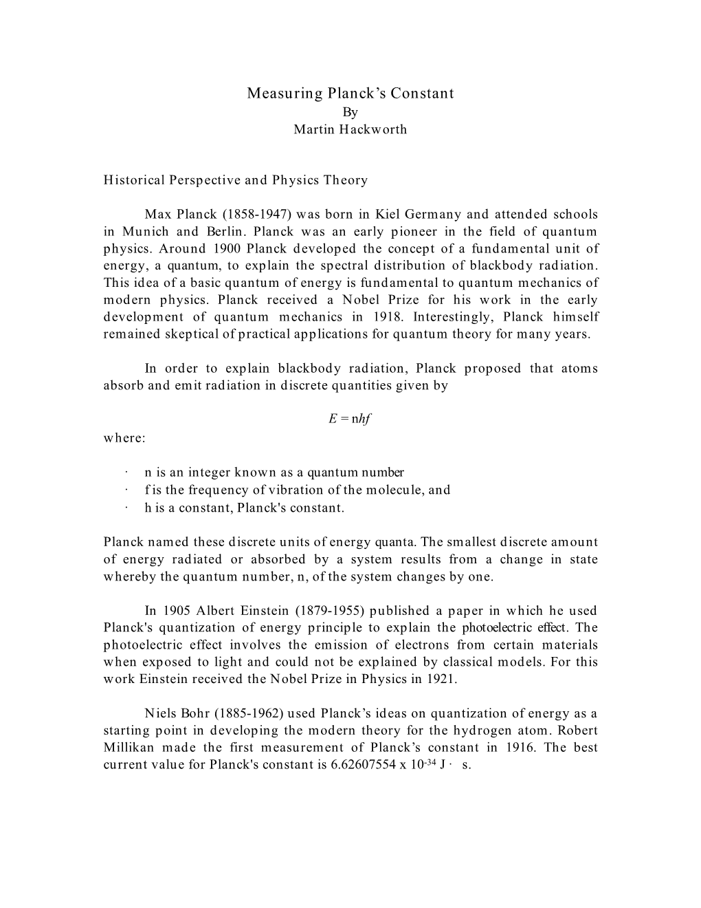 Measuring Planck's Constant