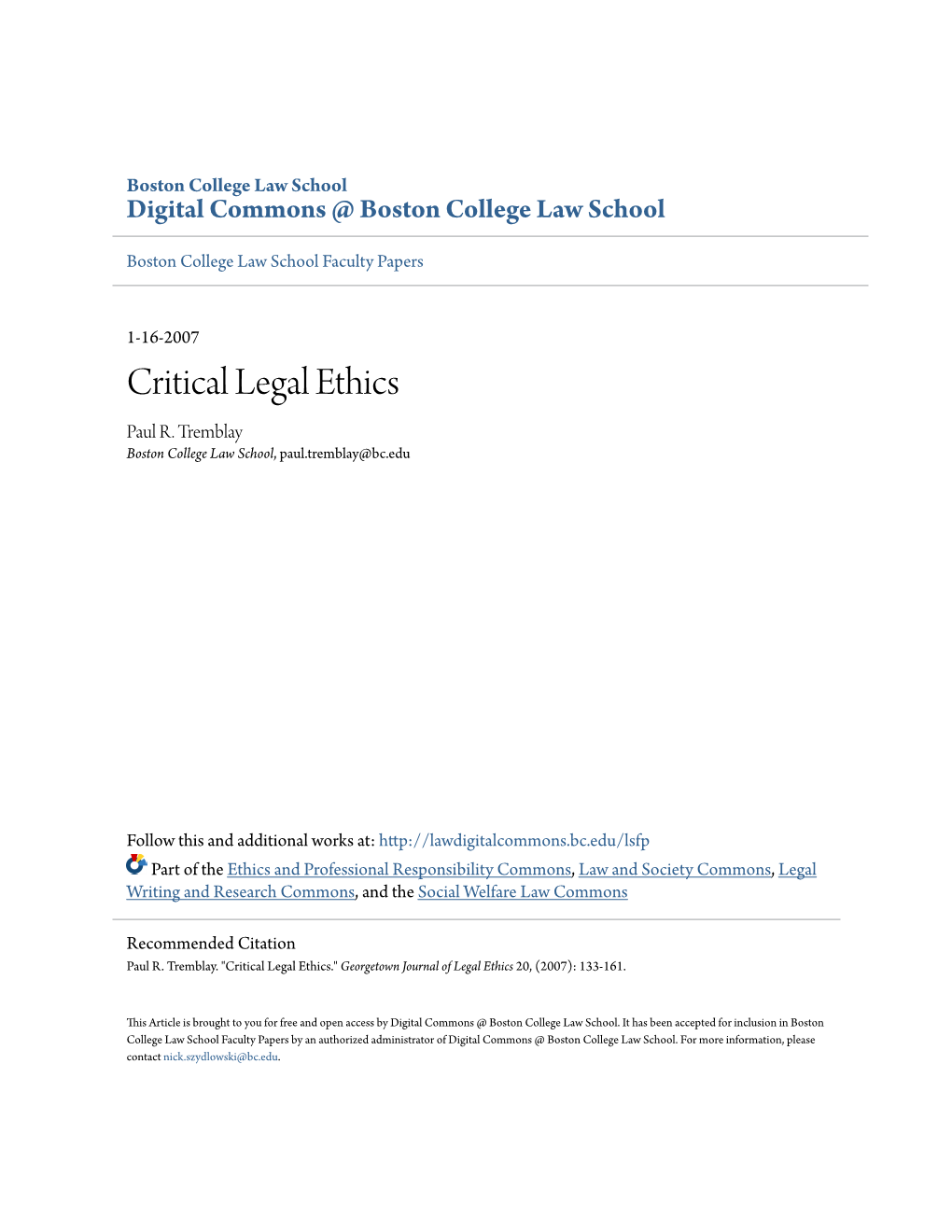 Critical Legal Ethics Paul R