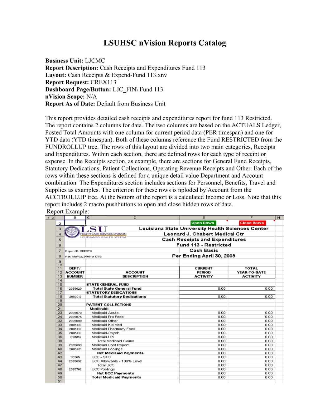 Cash Receipts and Expenditures Fund 113