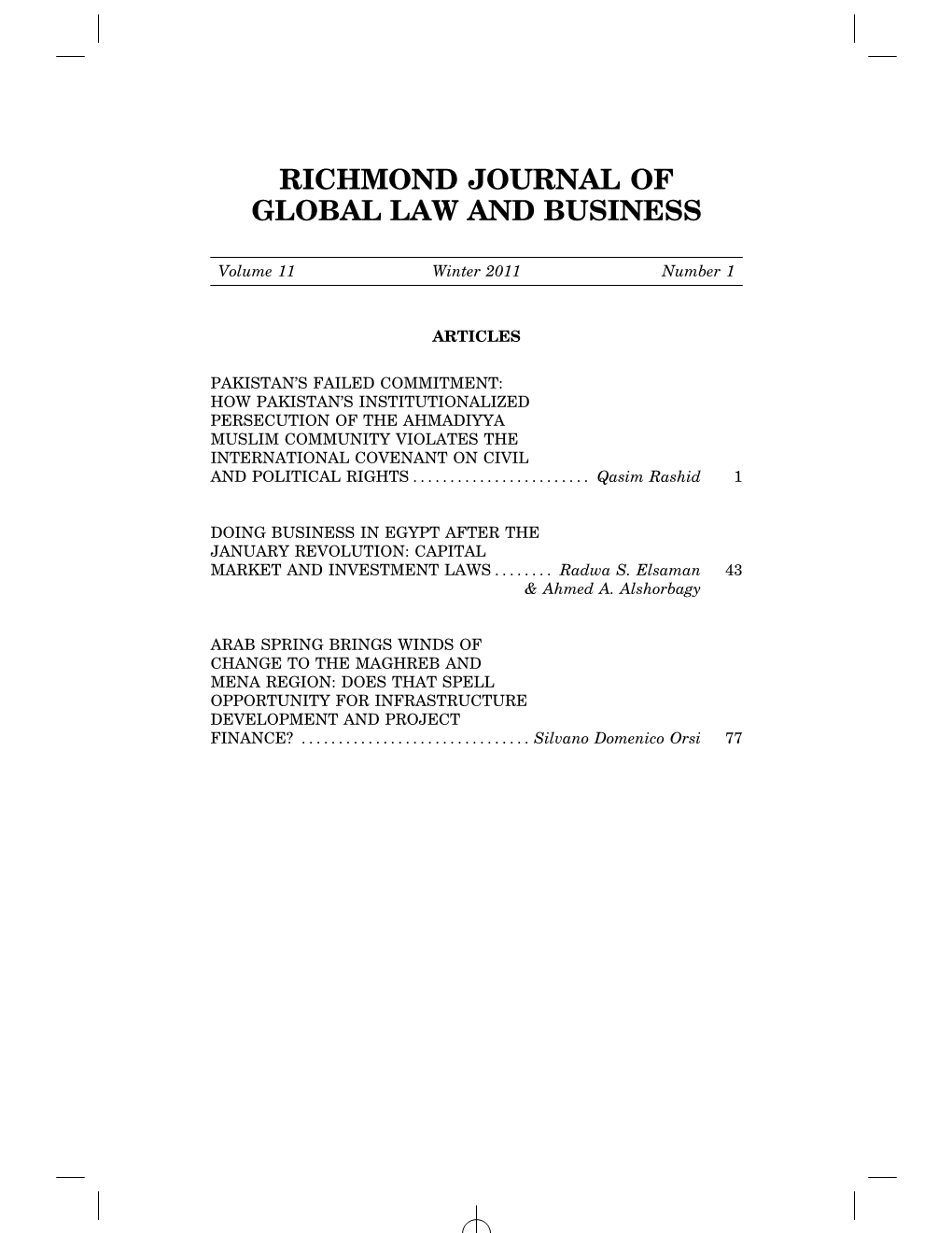 Richmond Journal of Global Law and Business