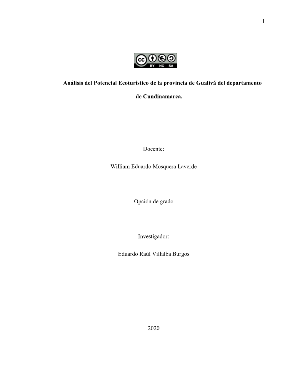 1 Análisis Del Potencial Ecoturístico De La Provincia De Gualivá Del