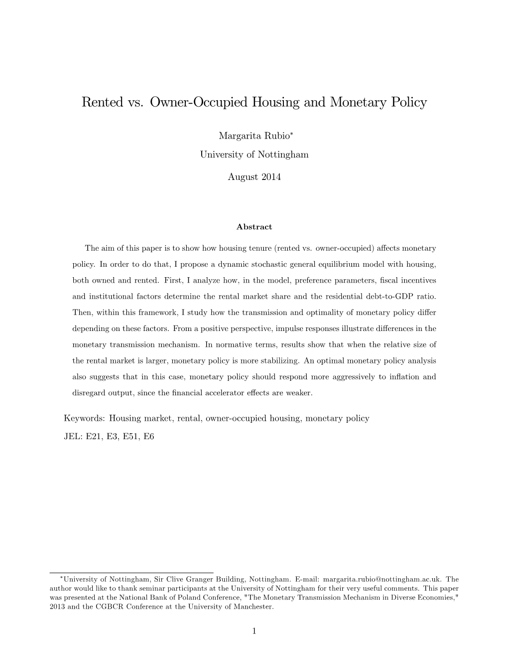 Rented Vs. Owner-Occupied Housing and Monetary Policy