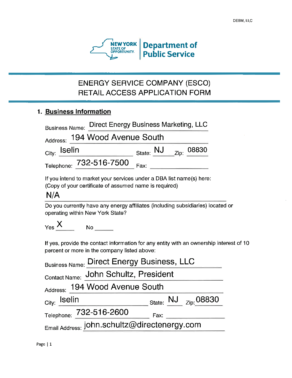 Esco) Retail Access Application Form