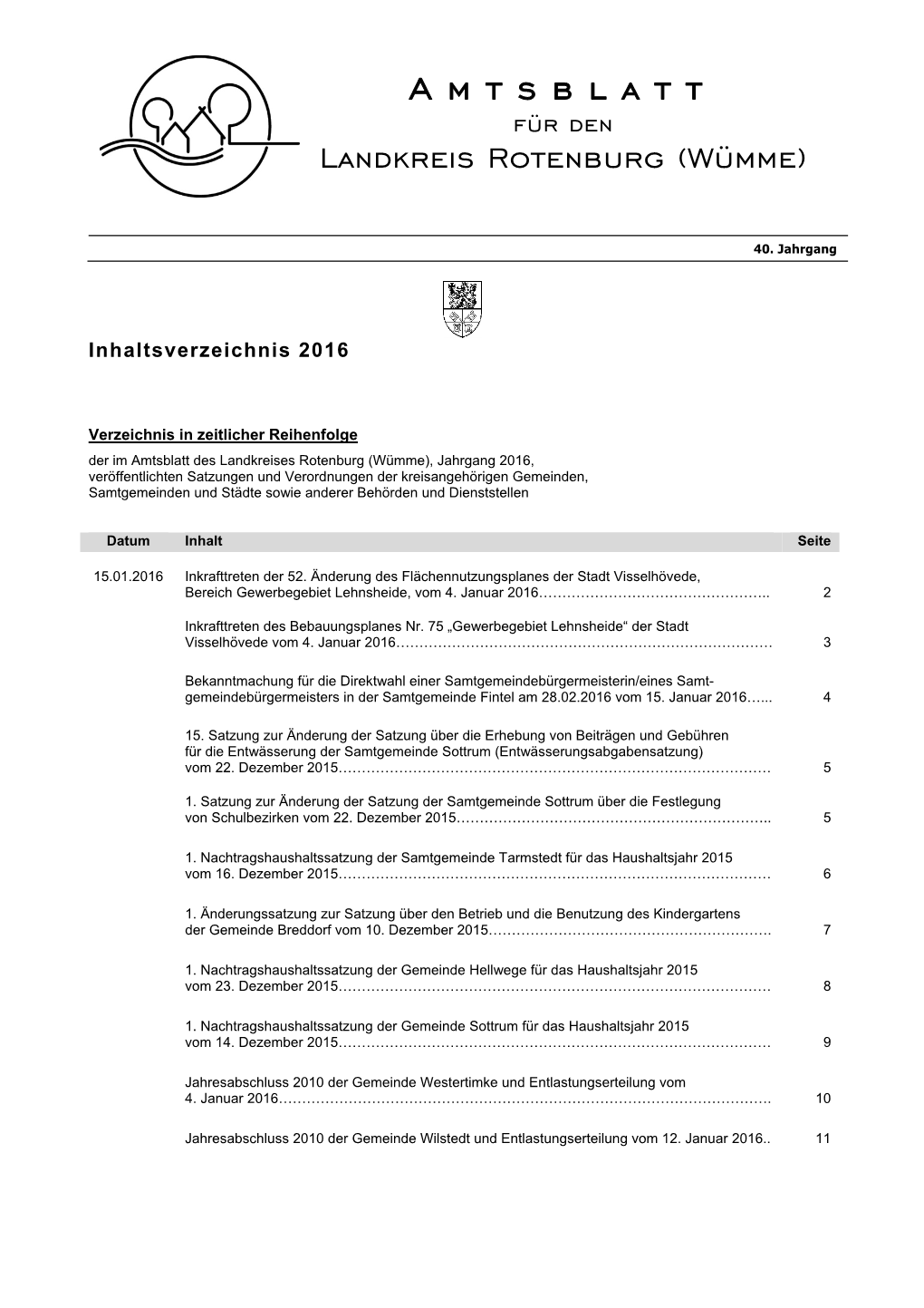 Amtsblatt Für Den Landkreis Rotenburg (Wümme)