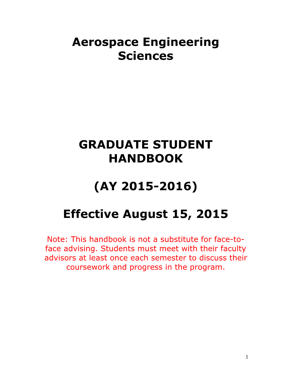 Aerospace Engineering Sciences GRADUATE STUDENT HANDBOOK