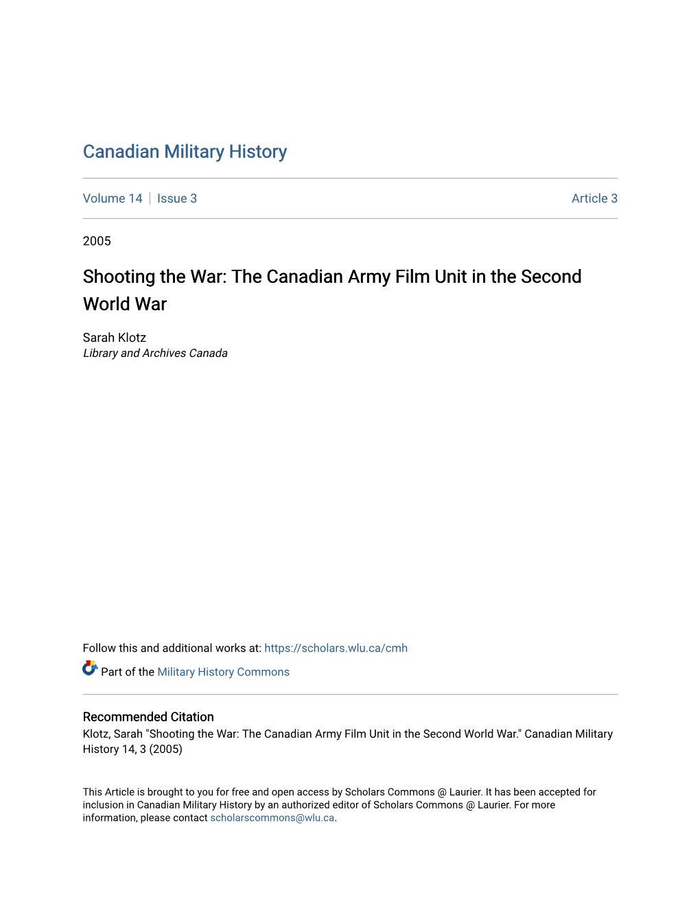 The Canadian Army Film Unit in the Second World War