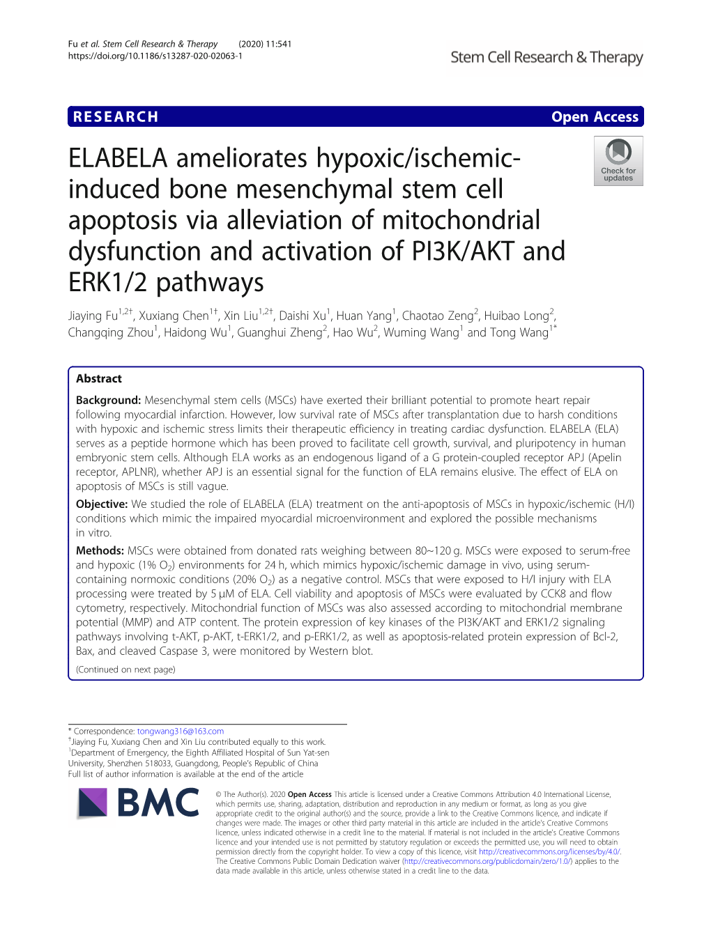 ELABELA Ameliorates Hypoxic/Ischemic-Induced Bone