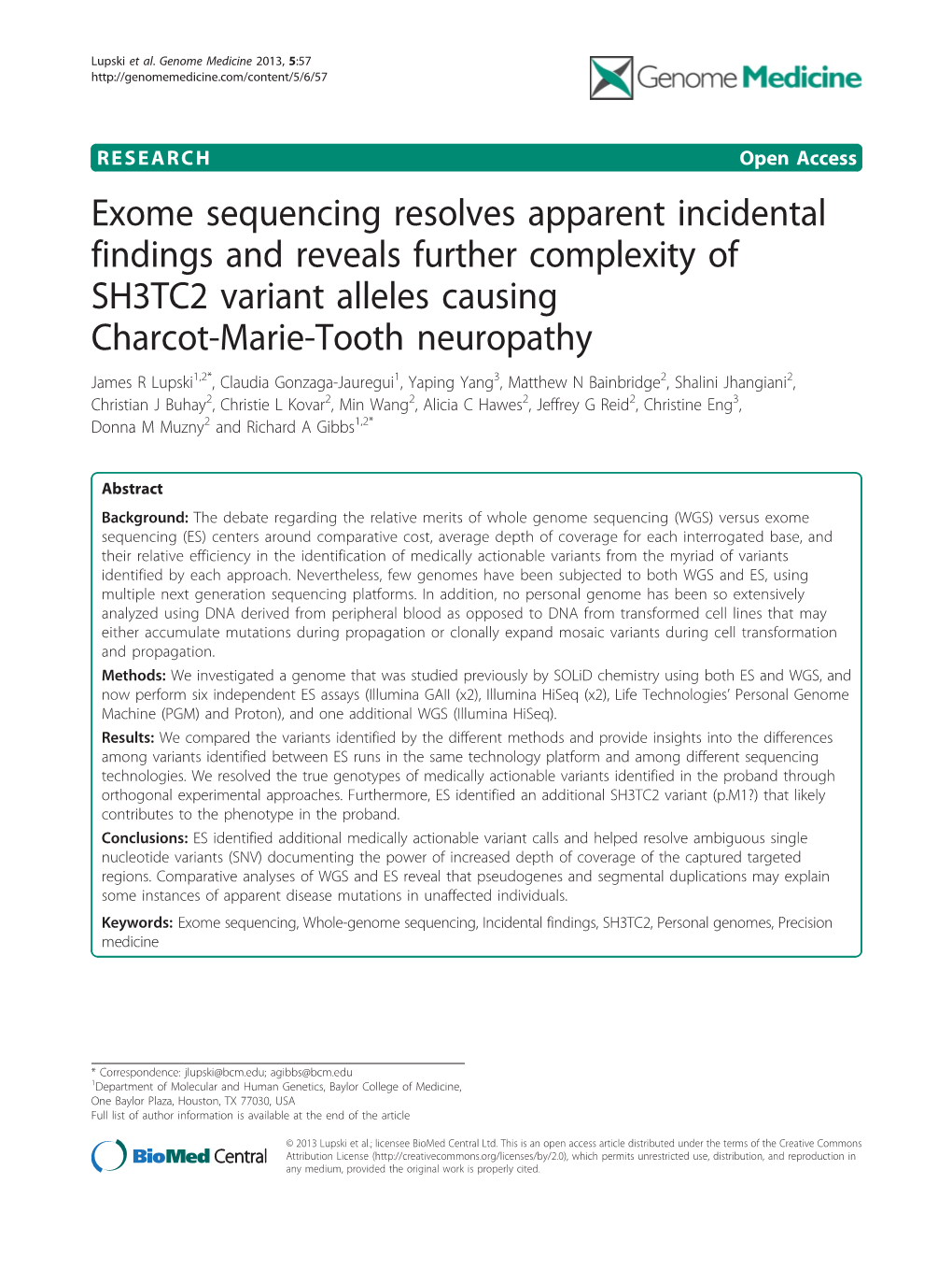 Exome Sequencing Resolves Apparent Incidental Findings and Reveals Further Complexity of SH3TC2 Variant Alleles Causing Charcot