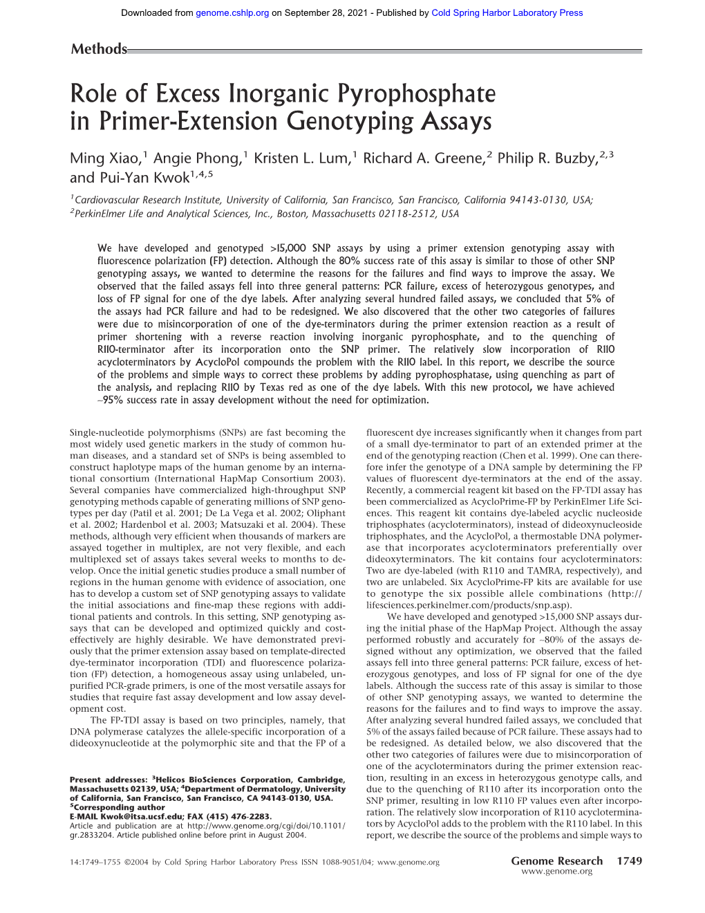 Role of Excess Inorganic Pyrophosphate in Primer-Extension Genotyping Assays