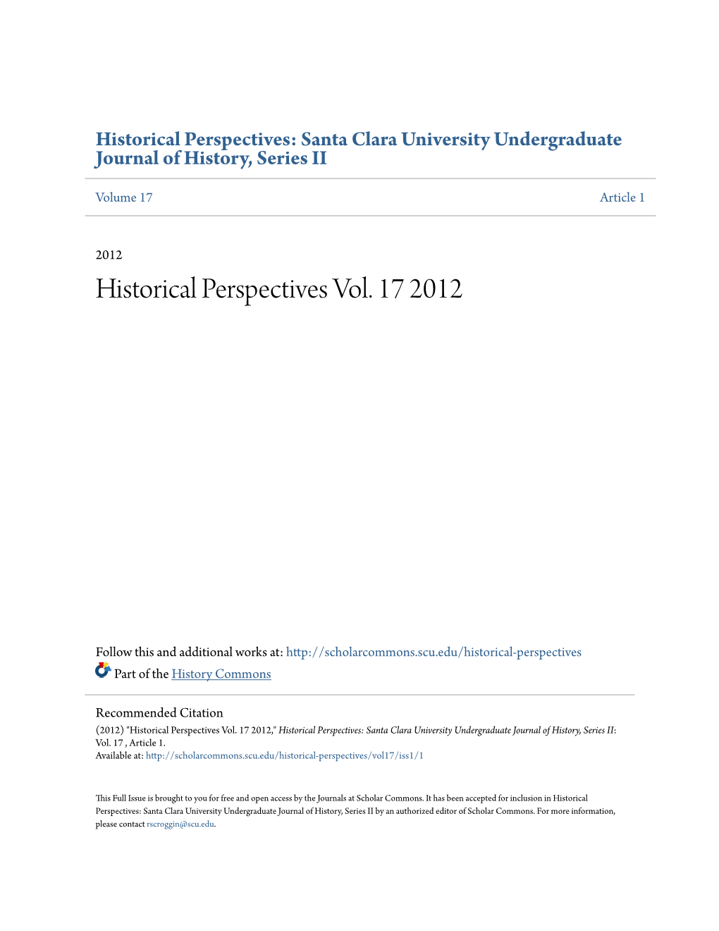 Historical Perspectives Vol. 17 2012