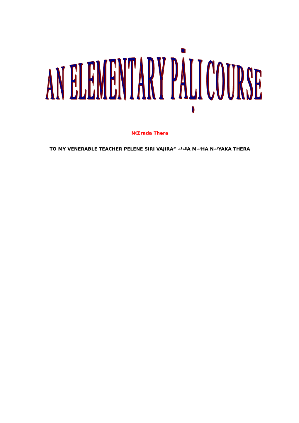 An Elementary Pali Course